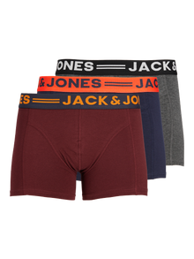 Jack & Jones Erkek 3'lü Düz Renk Boxer Paketi -Burgundy - 12113943
