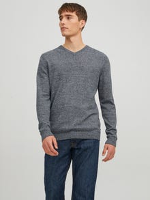 Jack & Jones Erkek V Yaka Triko - Basıc -Navy Blazer - 12137194