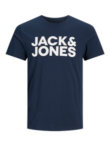 Jack & Jones Bisiklet Yaka Logo Baskılı Tişört-Corplogo -Navy Blazer - 12151955