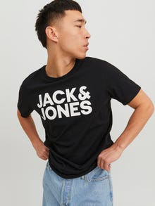 Jack & Jones Bisiklet Yaka Logo Baskılı Tişört-Corplogo -Black - 12151955