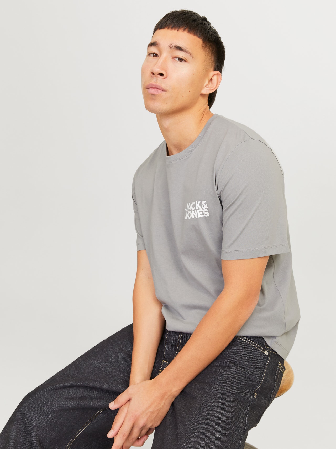 Jack & Jones Bisiklet Yaka Logo Baskılı Tişört-Corplogo -Ultimate Grey - 12151955