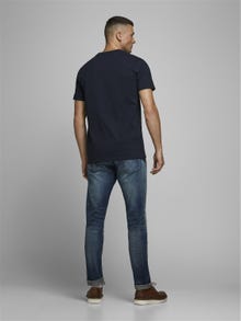 Jack & Jones Bisiklet Yaka RDD Tişört-Basıc - REG FIT - MELANGE -Navy Blazer - 12154311