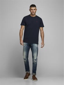 Jack & Jones Bisiklet Yaka RDD Tişört-Basıc - REG FIT - MELANGE -Navy Blazer - 12154311