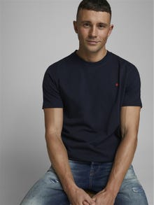 Jack & Jones Bisiklet Yaka RDD Tişört-Basıc - REG FIT - MELANGE -Navy Blazer - 12154311
