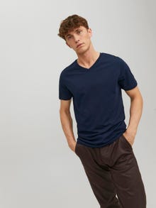 Jack & Jones Erkek Bisiklet Yaka Basıc Tişört - Organıc -Navy Blazer - 12156102