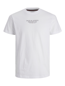 Jack & Jones Erkek Bisiklet Yaka Logo Baskili Tişört - Bluarchıe -White - 12217167