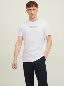 Jack & Jones Erkek Bisiklet Yaka Logo Baskili Tişört - Bluarchıe -White - 12217167