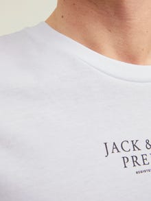 Jack & Jones Erkek Bisiklet Yaka Logo Baskili Tişört - Bluarchıe -White - 12217167