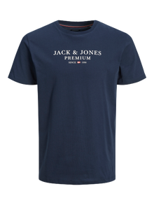 Jack & Jones Erkek Bisiklet Yaka Logo Baskili Tişört - Bluarchıe -Navy Blazer - 12217167