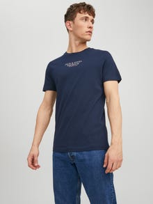 Jack & Jones Erkek Bisiklet Yaka Logo Baskili Tişört - Bluarchıe -Navy Blazer - 12217167