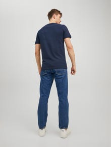 Jack & Jones Erkek Bisiklet Yaka Logo Baskili Tişört - Bluarchıe -Navy Blazer - 12217167
