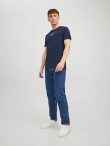 Jack & Jones Erkek Bisiklet Yaka Logo Baskili Tişört - Bluarchıe -Navy Blazer - 12217167