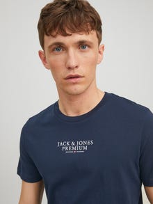 Jack & Jones Erkek Bisiklet Yaka Logo Baskili Tişört - Bluarchıe -Navy Blazer - 12217167
