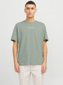 Jack & Jones Erkek Bisiklet Yaka Logo Baskili Tişört - Bluarchıe -Iceberg Green - 12217167