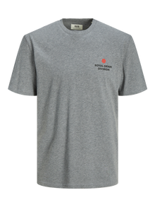 Jack & Jones Erkek RDD Logolu Tişört - Eddy Patch -Light Grey Melange - 12218237