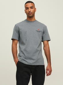 Jack & Jones Erkek RDD Logolu Tişört - Eddy Patch -Light Grey Melange - 12218237