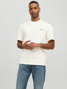 Jack & Jones Erkek RDD Logolu Tişört - Eddy Patch -Egret - 12218237
