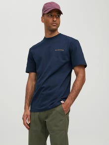 Jack & Jones Erkek RDD Logolu Tişört - Eddy Patch -Navy Blazer - 12218237