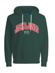Jack & Jones Erkek Logo Baskılı Kapüşonlu Sweatshırt - Cırcle -Trekking Green - 12219675