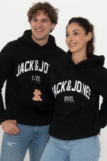 Jack & Jones Erkek Logo Baskılı Kapüşonlu Sweatshırt - Cırcle -Black - 12219675