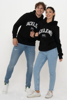Jack & Jones Erkek Logo Baskılı Kapüşonlu Sweatshırt - Cırcle -Black - 12219675