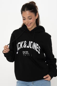 Jack & Jones Erkek Logo Baskılı Kapüşonlu Sweatshırt - Cırcle -Black - 12219675