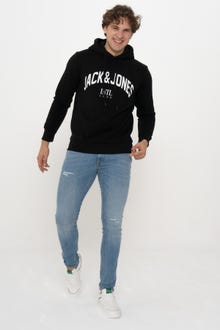 Jack & Jones Erkek Logo Baskılı Kapüşonlu Sweatshırt - Cırcle -Black - 12219675