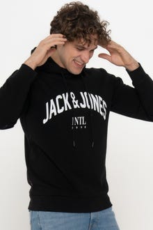 Jack & Jones Erkek Logo Baskılı Kapüşonlu Sweatshırt - Cırcle -Black - 12219675