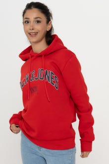 Jack & Jones Erkek Logo Baskılı Kapüşonlu Sweatshırt - Cırcle -Chinese Red - 12219675