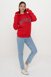 Jack & Jones Erkek Logo Baskılı Kapüşonlu Sweatshırt - Cırcle -Chinese Red - 12219675