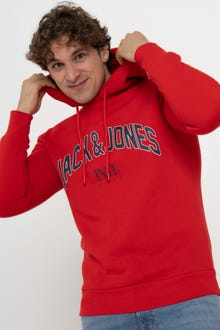 Jack & Jones Erkek Logo Baskılı Kapüşonlu Sweatshırt - Cırcle -Chinese Red - 12219675