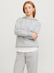 Jack & Jones Kadın Kapüşonlu Minimal Logo Baskılı Sweatshırt - Abbıe -Light Grey Melange - 12223961