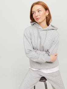 Jack & Jones Kadın Kapüşonlu Minimal Logo Baskılı Sweatshırt - Abbıe -Light Grey Melange - 12223961