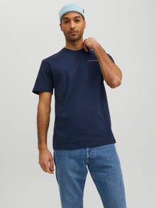 Jack & Jones Erkek RDD Logo Baskılı Tişört - Danıel -Navy Blazer - 12232815