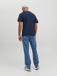 Jack & Jones Erkek RDD Logo Baskılı Tişört - Danıel -Navy Blazer - 12232815