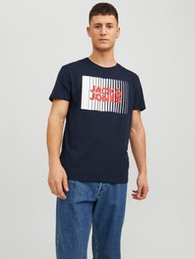 Jack & Jones Erkek Gögüs Baskili Tisört - Corplogo -Navy Blazer - 12233999