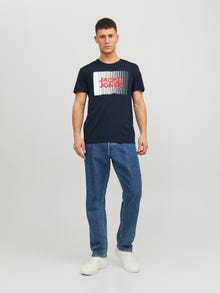 Jack & Jones Erkek Gögüs Baskili Tisört - Corplogo -Navy Blazer - 12233999