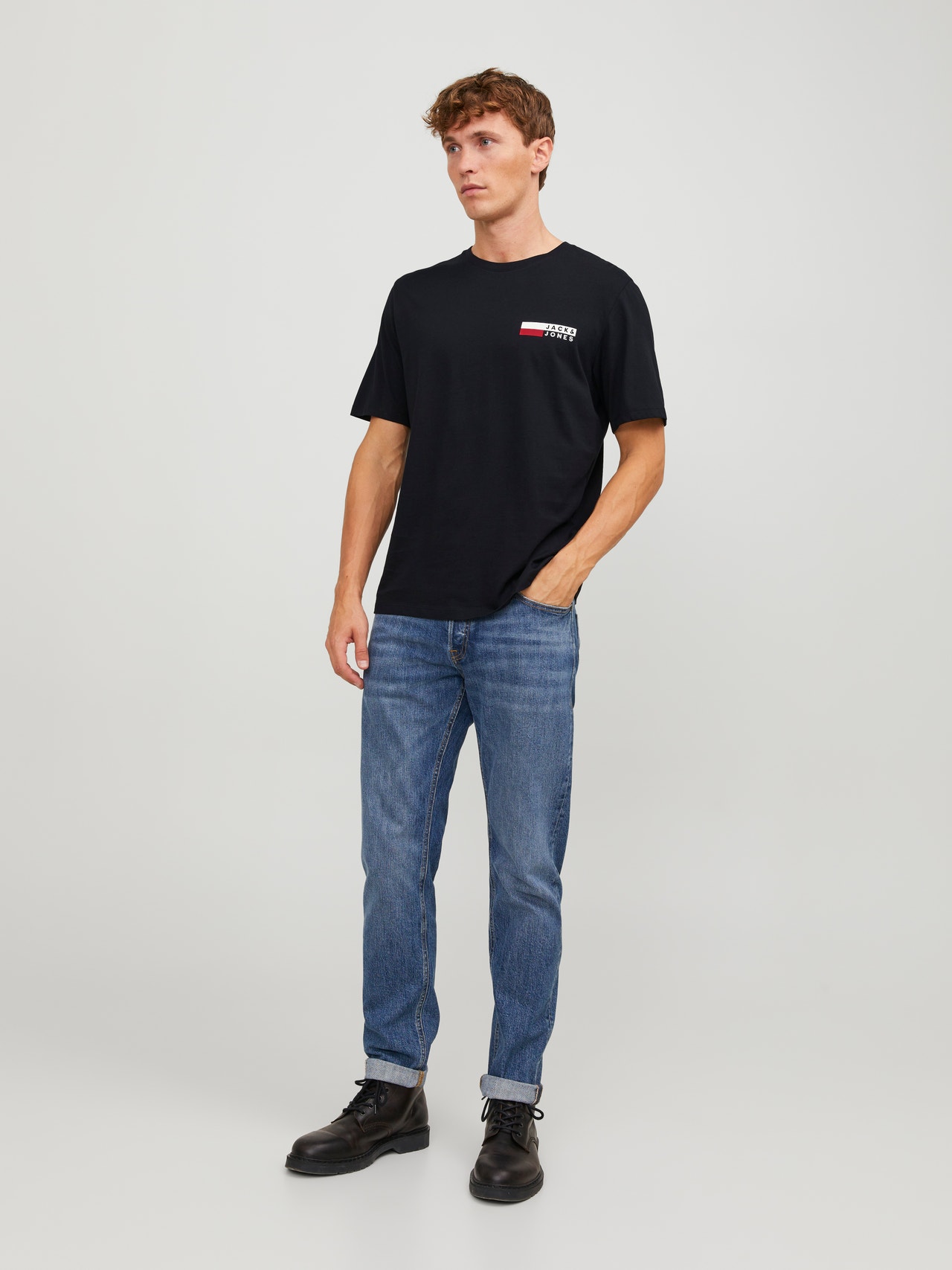 Jack & Jones Erkek Gögüs Baskili Tisört - Corplogo -Black - 12233999