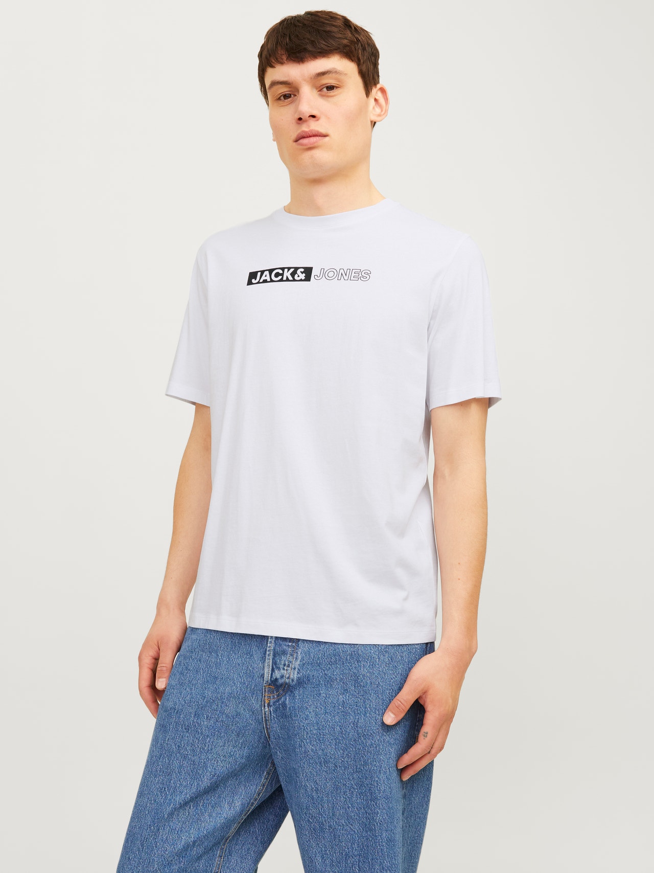 Jack & Jones Erkek Gögüs Baskili Tisört - Corplogo -White - 12233999