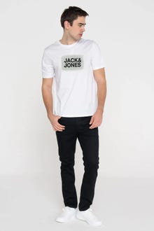 Jack & Jones Erkek Bisiklet Yaka Baskılı Tişört - Star -White - 12234347