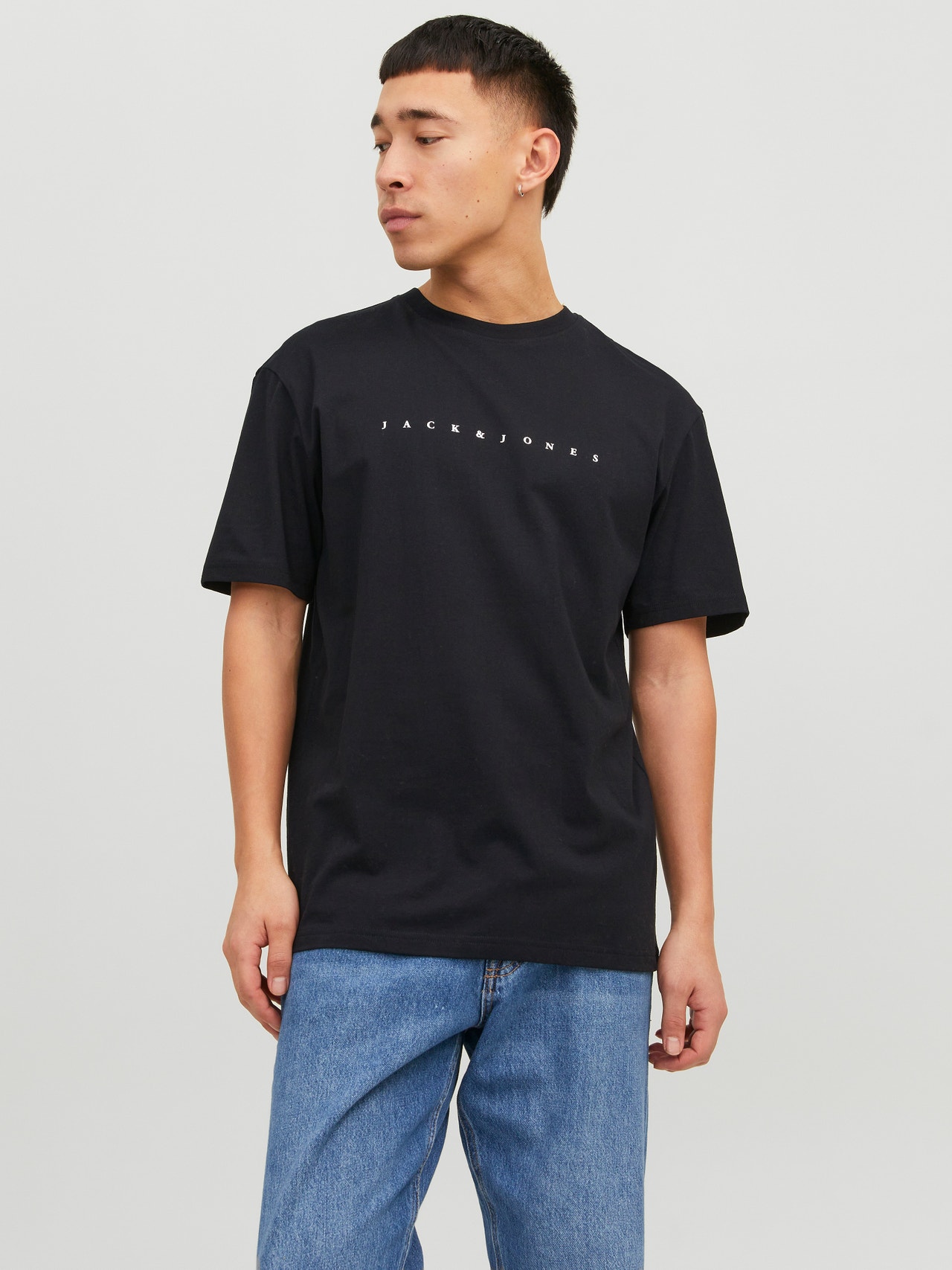 Jack & Jones Erkek Göğüs Logo Baskılı Tişört - Star -Black - 12234746