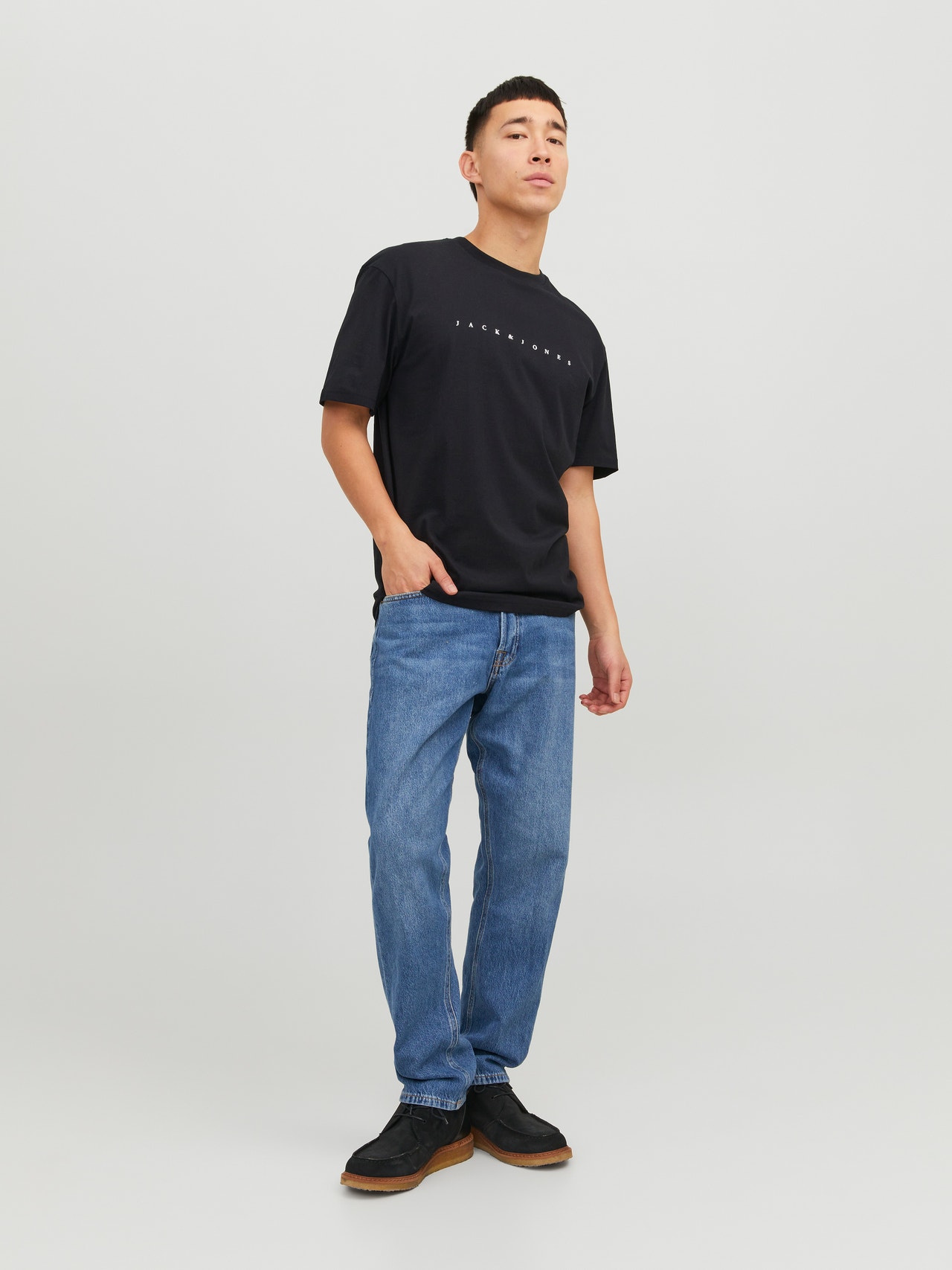Jack & Jones Erkek Göğüs Logo Baskılı Tişört - Star -Black - 12234746