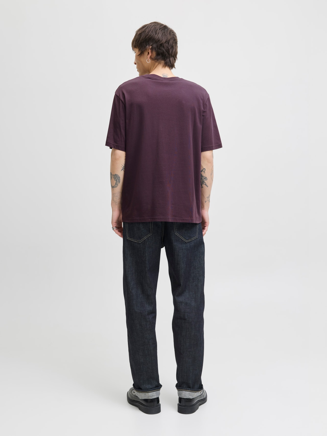 Jack & Jones Erkek Göğüs Logo Baskılı Tişört - Star -Plum Perfect - 12234746