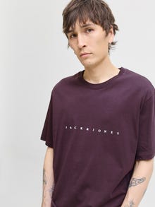 Jack & Jones Erkek Göğüs Logo Baskılı Tişört - Star -Plum Perfect - 12234746