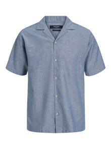 Jack & Jones Keten Karışımlı Kısa Kollu Gömlek- Blusummer -Faded Denim - 12235159