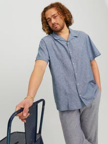 Jack & Jones Keten Karışımlı Kısa Kollu Gömlek- Blusummer -Faded Denim - 12235159