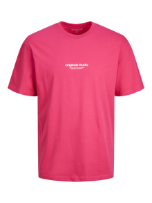 Jack & Jones Erkek Kabartma Logo Baskılı Tişört - Vesterbro -Fuchsia Rose - 12240121