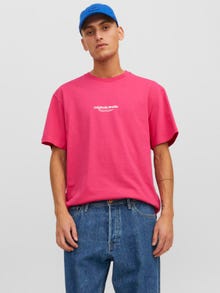 Jack & Jones Erkek Kabartma Logo Baskılı Tişört - Vesterbro -Fuchsia Rose - 12240121