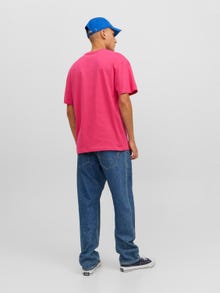 Jack & Jones Erkek Kabartma Logo Baskılı Tişört - Vesterbro -Fuchsia Rose - 12240121