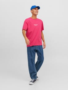 Jack & Jones Erkek Kabartma Logo Baskılı Tişört - Vesterbro -Fuchsia Rose - 12240121